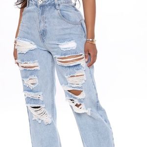 Light Blue Wash Distressed  Boyfriend Jeans